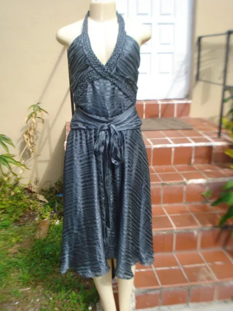 Alexandra Vidal (PROJECT RUNWAY) GRAY SILK STRIPED HALTER COCKTAIL DRESS Sz 10