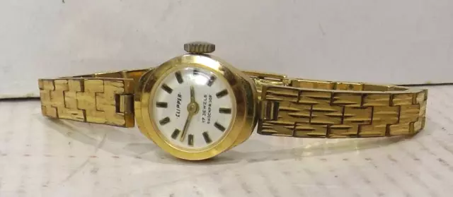 Alte kleine goldf. mechanische Zarja Zarya (Clipper) Vintage  Damen Armbanduhr 2