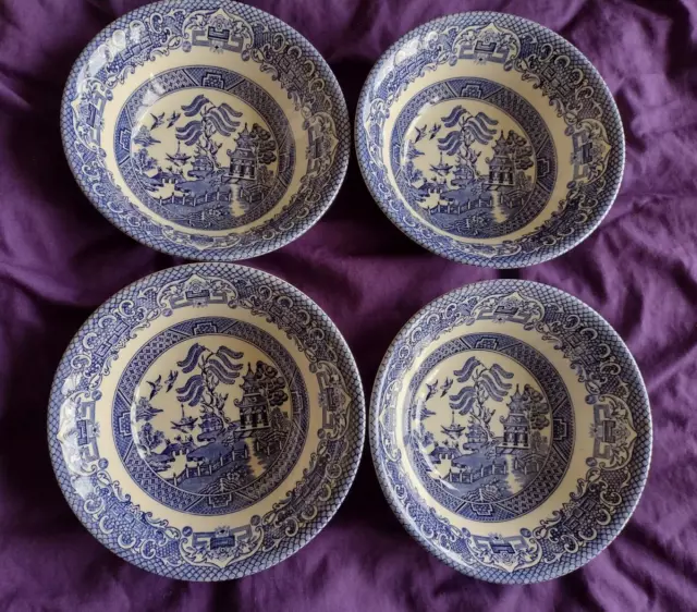 4 x EIT English Ironstone Tableware Old Blue Willow Soup/Cereal Bowls 16cm