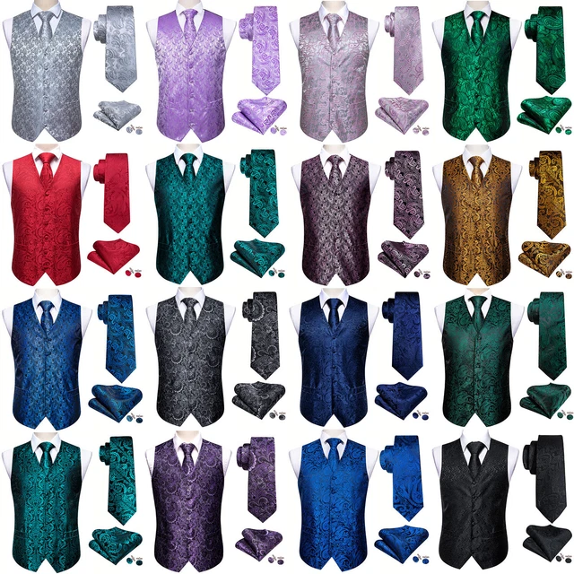 Mens Formal Wedding Waistcoat Paisley Floral Suit Vest Slim Tuxedo Silk Tie Set