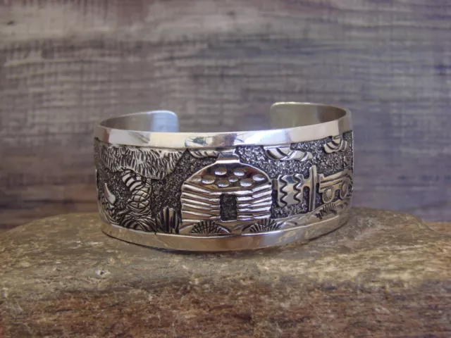 Navajo Indian Sterling Silver Storyteller Bracelet Signed by Becenti