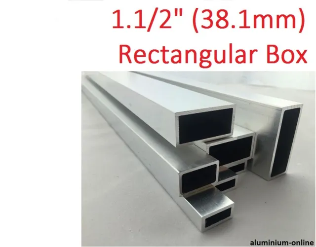 ALUMINIUM RECTANGULAR BOX SECTION 1.1/2" (38.1mm), 4 variations, 100mm - 2500mm