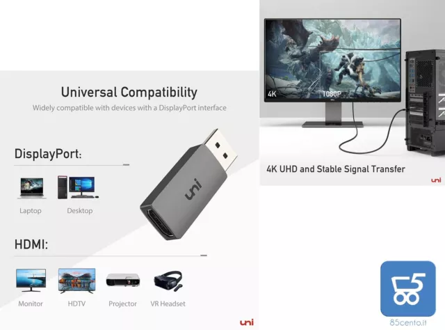 Adattatore DisplayPort HDMI risoluzione 4K UHD Convertitore unidirezionale UNI 3