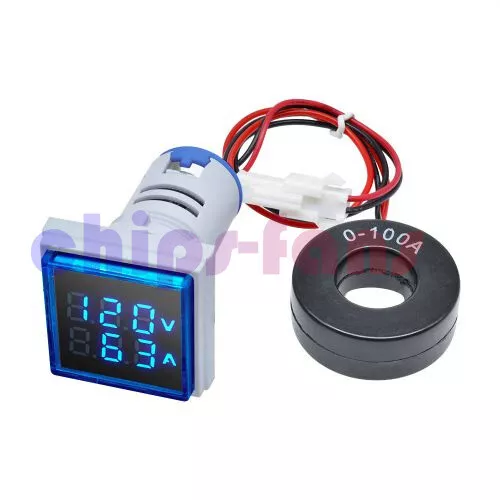 AC 60-500V 0-100A 22mm 3 in 1 Voltmeter Ammeter LED Light Digital Volt AMP Meter