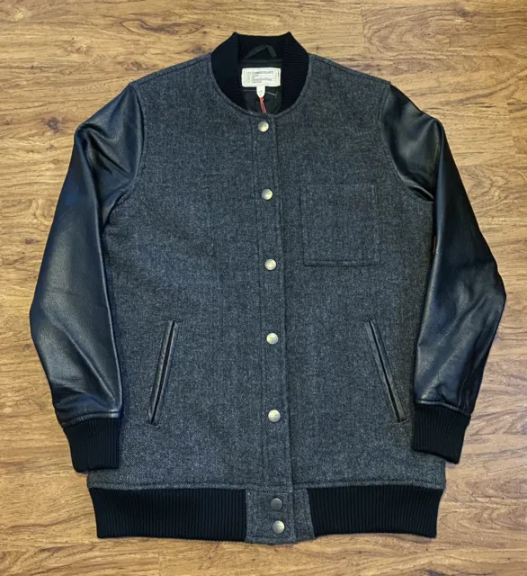 Current Elliott The Stanwood Bomber Jacket 1 Gray /Black Wool Leather Authentic