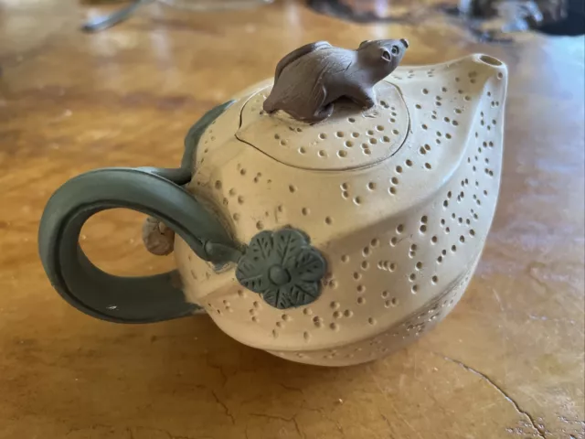 Old China Yixing Zisha Clay Sand Hand Carved Peanut Squirrel Teapot 200ml