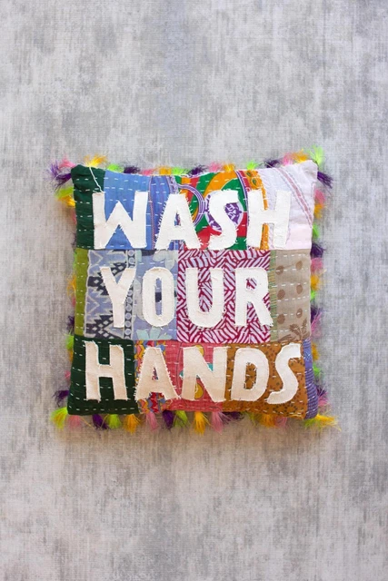 Kalalou Wash Your Hands Kantha Pillow With Multi Finish NRV2336