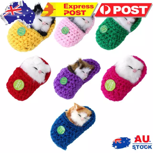 Sleeping Cat In Slipper Doll Handmade Faux Fur Plush Toy Sleeping Kitten Toy