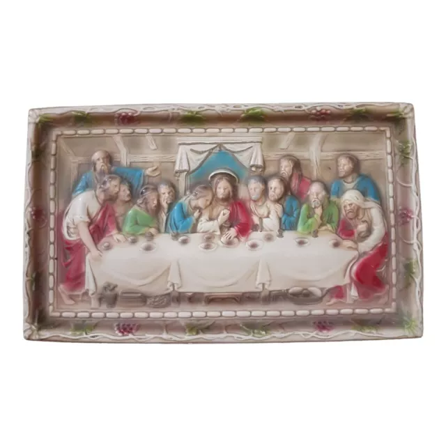 50’s 60s Vtg Retro 3D Last Supper 15x9 Wall Hang Plaque Jesus Apostles Plaster