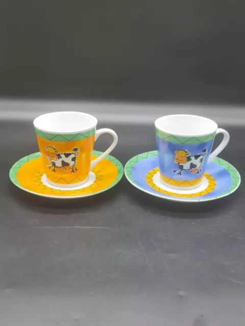 Maxwell & Williams Crazy Cows Cup And Saucer Set Of 2 Blue Yellow