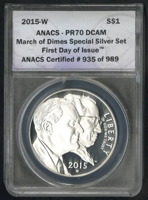 US Coin 2015 W March of Dimes Commemorative Silver Dollar ANACS PR70 NO RESERVE!
