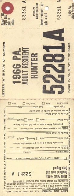 Vintage 1946 Pennsylvania Resident Hunter's License & Big Game Report