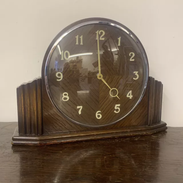 Superb Oak Metamec Dereham Art Deco Mantle Clock - Mechanical