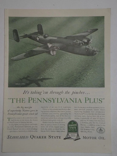 Magazine Ad* - 1942 - Quaker State Motor Oil - WW II - (#1)