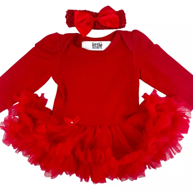 BABY GIRL CHRISTMAS RED TUTU ROMPER Newborn Princess Plain Red Long Sleeve Dress