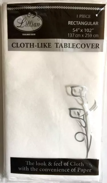 Cloth-Like Paper TableCover  White 54" x 102" Rectangular Made in USA by Lillian