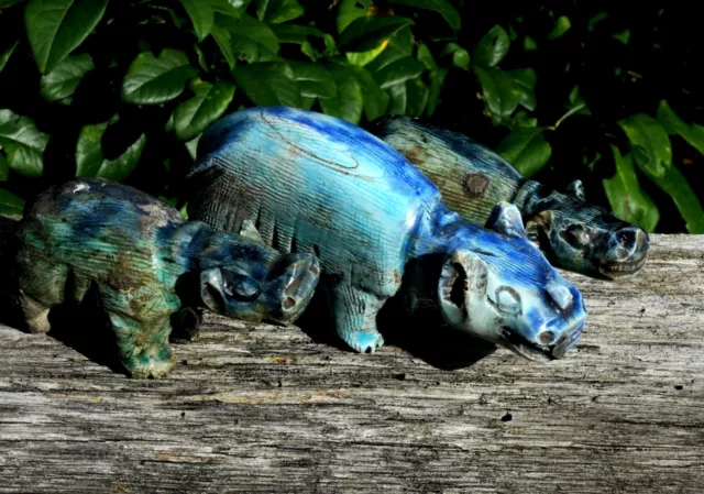 Antique Egyptian Faience Taweret Egyptian Hippopotamus Goddess Statue RARE Set