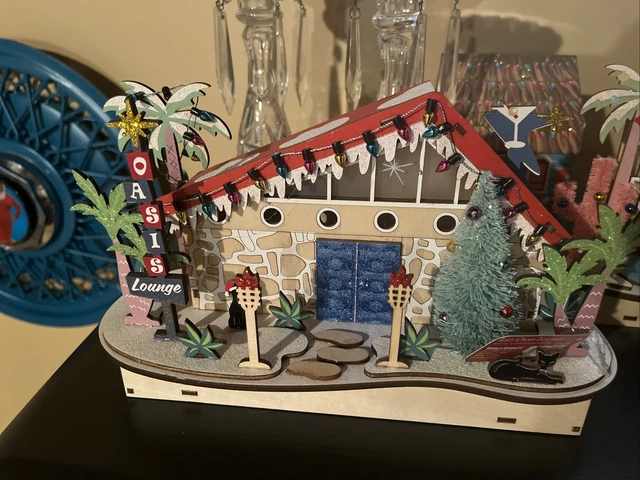 NWT Christmas Laser Cut Wood Mid Century Oasis Lounge LED Light Up Decor. LGBTQI