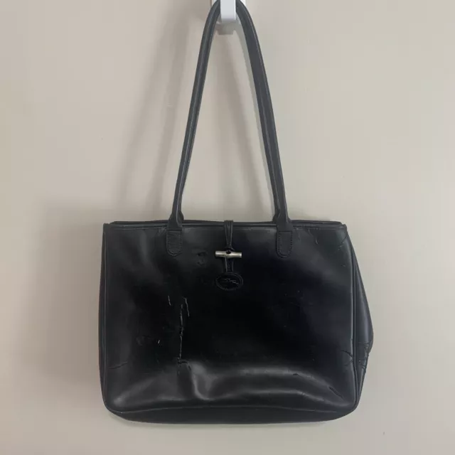 Longchamp Of Paris Roseau Black Handbag Satchel Shoulder Bag Tote Purse
