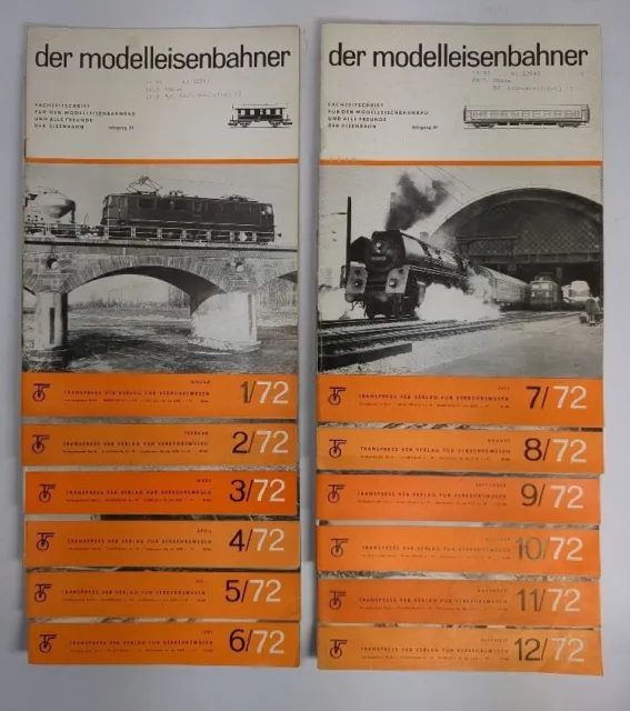 12 Hefte Der Modelleisenbahner Nr. 1-12/1972, Jahrgang 21, transpress, komplett