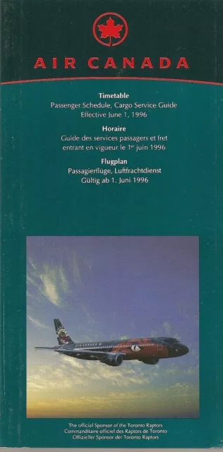 Airline Timetable - Air Canada - 01/06/96 - Toronto Raptors Logo Jet Cover