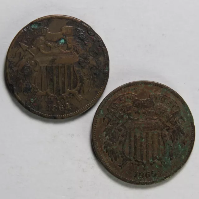 1864 & 1865 US Two Cent Pieces - Lot of 2 Culls