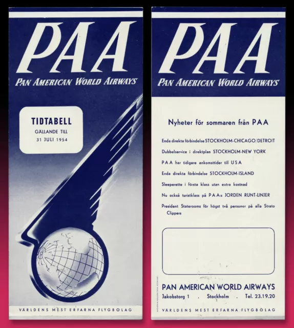 Paa Pan American World Airways 1954 > Timetable Flugplan Schweden