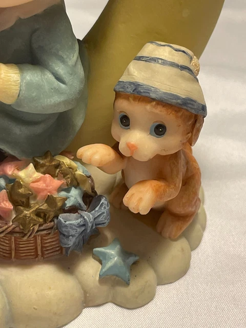Montefiori Collection Figurine Boy Before Bedtime Moon Puppy Cat 8” 6