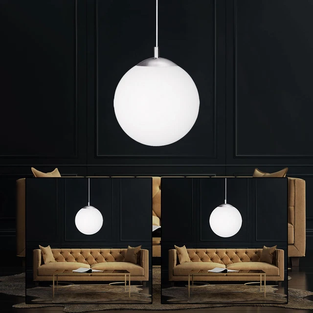 Pendellampe Pendelleuchte Hängelampe Wohnzimmer Glaskugel opal Metall Nickel E27