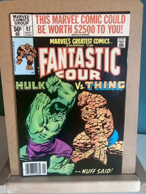 Marvels Greatest Comics Starring The Fantastic Four. Hulk Vs Thing 1980 #92 Sept