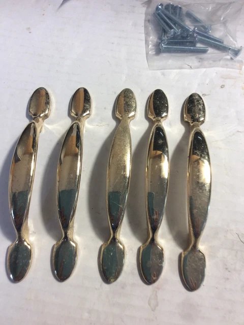 LOTE DE 5 CAJONES DE LATÓN DE COLECCIÓN O MANIJAS DE PUERTA EXCELENTE ESTADO 5 1/2 pulgadas