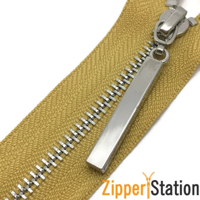 OPEN END Metal Polished Silver Teeth Zips No 3 Weight Zipper - (PS3OE)