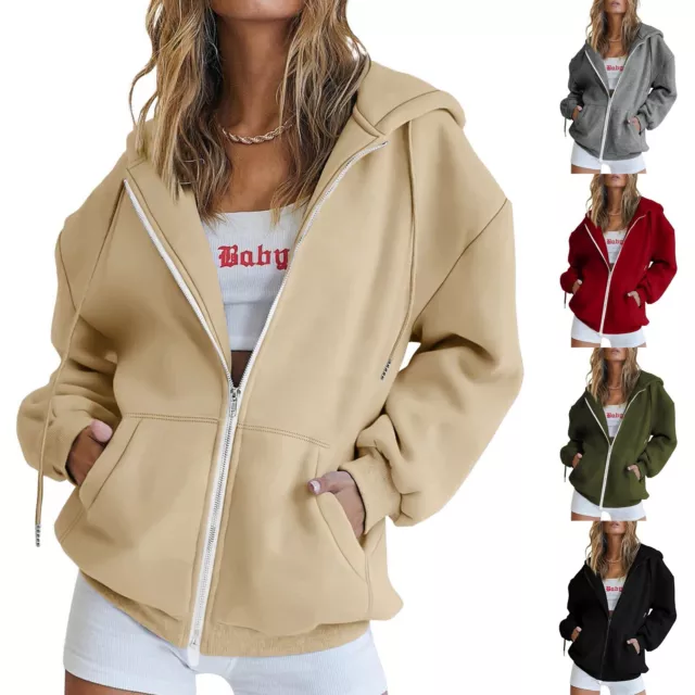 Christmas Hoodies for Women Womens Casual Solid Long Sleeve Zipper Hooded Coat