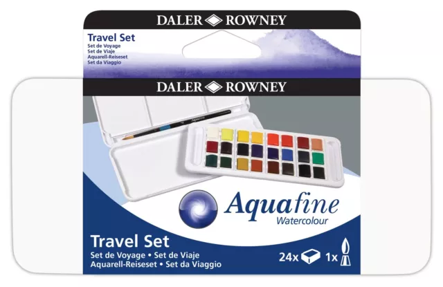 Daler Rowney Aquafine Aquarelle Peinture Voyage Set 24 Demi Godet Couleurs