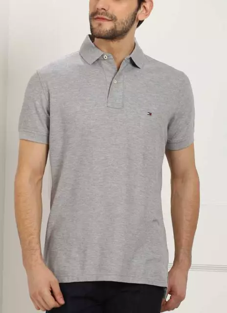 Polo Shirt Tommy Hilfiger uomo grigia slim fit a maniche corte nuova maglietta top