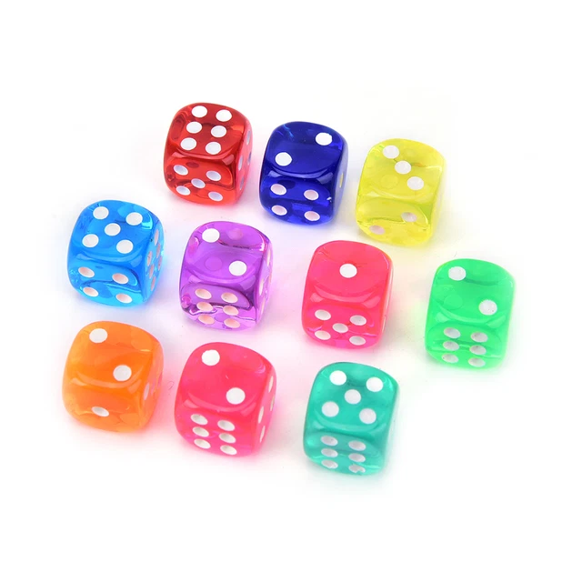 10Pcs Square Transparent Dice Acrylic Craps Casino Bar Toy Game 14`xe 2