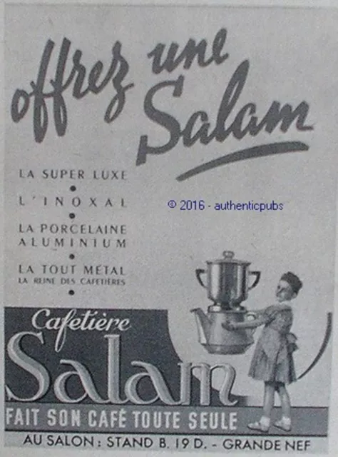 Publicite Salam Cafetiere Fait Son Cafe Toute Seule Metal De 1951 French Ad Pub