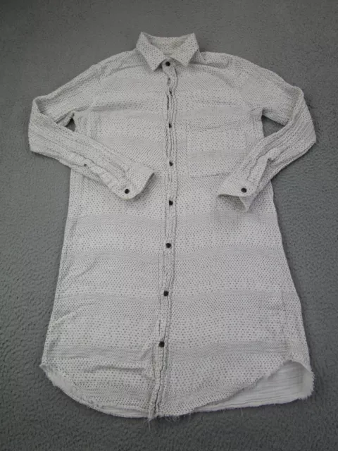 Current/Elliott Shirt Dress Womens Size 1 White Button-Up long Sleeve Polka Dot