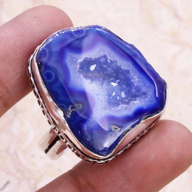 Outstanding Window Druzy 925 Silver Plated Handmade Ring US Size 7.5 Ethnic Gift