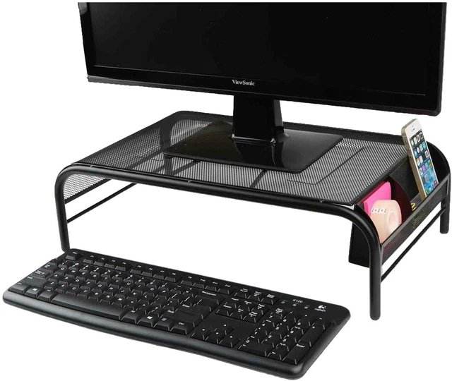 MIND READER MESHMBLK Metal Mesh Monitor Stand with No Drawer, Black