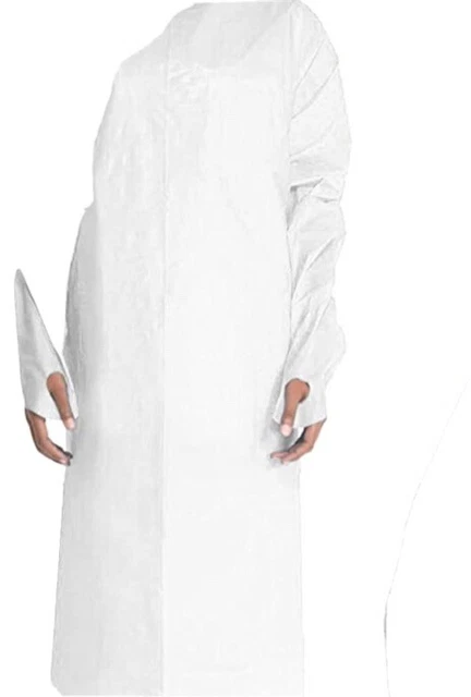 New Lots Isolation Gown Machine Washable AAMI Level 1 Polyester White/Blue  S/M