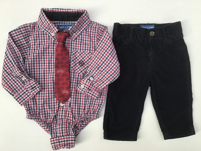 Baby Boy 6-12 mth Andy & Evan Little Gentlemen Shirt Tie Bodysuit & Trousers VGC