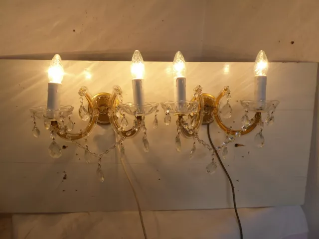2 Antike Wunderschöne  Wandlampen mit Glaskristall Behang 2 Flammig