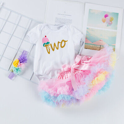 Toddler Baby Girls Birthday Fluffy Skirt Outfits Romper Tops Tutu Clothes Sets