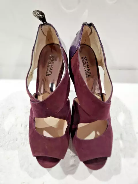 MICHAEL Michael Kors Elena Cross Strap Suede platform Burgundy Maroon  Sz 7.5M