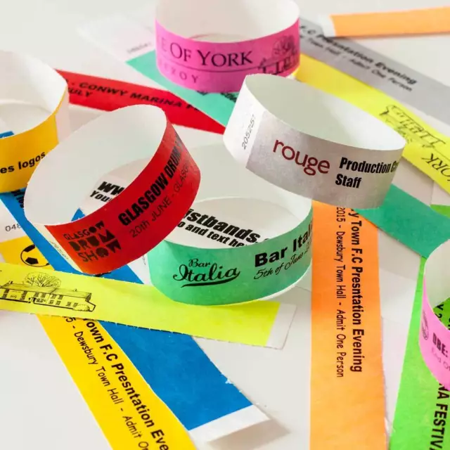 100 Plain or custom printed 3/4 Tyvek Wristbands, paper like, personalised