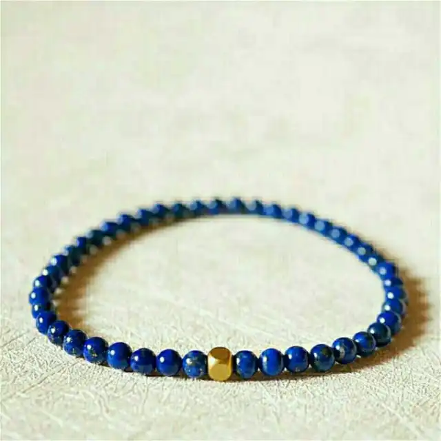 4 mm perles naturelles lapis-lazuli bracelet manchette chanceux guérison bénédiction 3