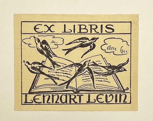 Vintage Ex libris - Swallows and the Book - The Science - Lennart Levin - Sweden