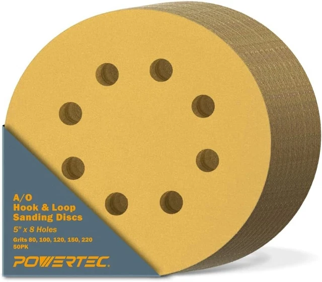 Powertec 80, 100, 120, 150, 220 Grit Hook & Loop Sanding Disc Assortment - 50 Pc