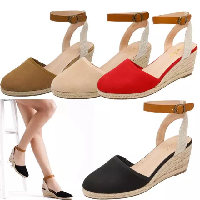 Women Espadrilles Shoes Ankle Strap Close Toe Platform Wedge Sandals